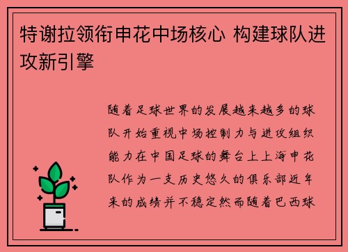 特谢拉领衔申花中场核心 构建球队进攻新引擎
